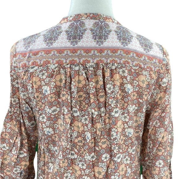 Cynthia Rowley Orange Floral Print Flowy 3/4 Sleeve Button Down Blouse - Picture 9 of 15